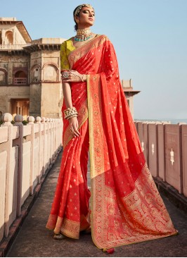 Thrilling Weaving Orange Classic Saree