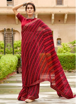 Tiptop Maroon Printed Classic Saree