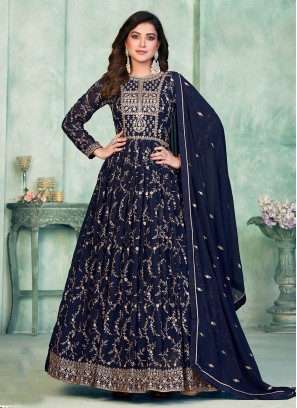 Tiptop Navy Blue Faux Georgette Trendy Salwar Kameez