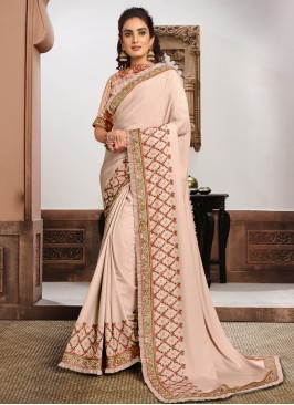 Tiptop Pink Embroidered Silk Classic Saree