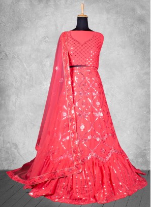 Tiptop Sequins Pink Georgette Trendy A Line Lehenga Choli