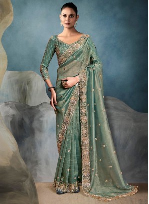 Tissue Designer Saree in Teal