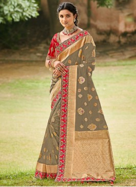 Tissue Designer Traditional Saree in Grey