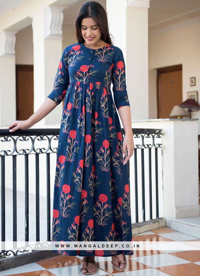 RFSS622 - Floral Muslin Silk Kurti with Gota Work on Yoke and Printed –  Amitha Fashions