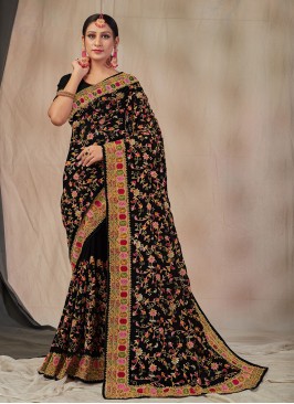 Titillating Black Embroidered Classic Saree