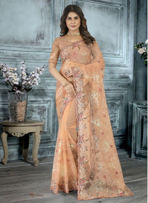 Titillating Embroidered Engagement Classic Saree