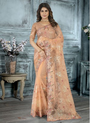 Titillating Embroidered Engagement Classic Saree