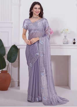 Titillating Satin Lavender Contemporary Saree