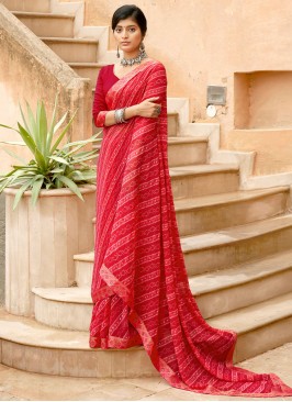 Topnotch Georgette Red Classic Saree