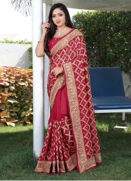 Topnotch Patch Border Vichitra Silk Designer Traditional Saree