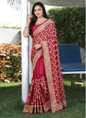 Topnotch Patch Border Vichitra Silk Designer Traditional Saree