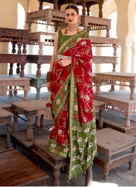 Topnotch Patola Silk  Weaving Red Classic Saree