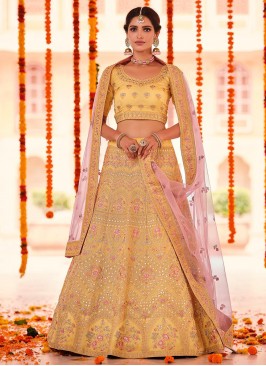 Topnotch Thread Yellow Organza Lehenga Choli