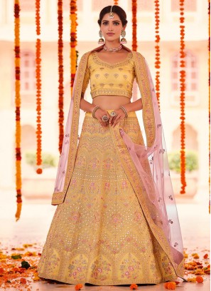 Topnotch Thread Yellow Organza Lehenga Choli