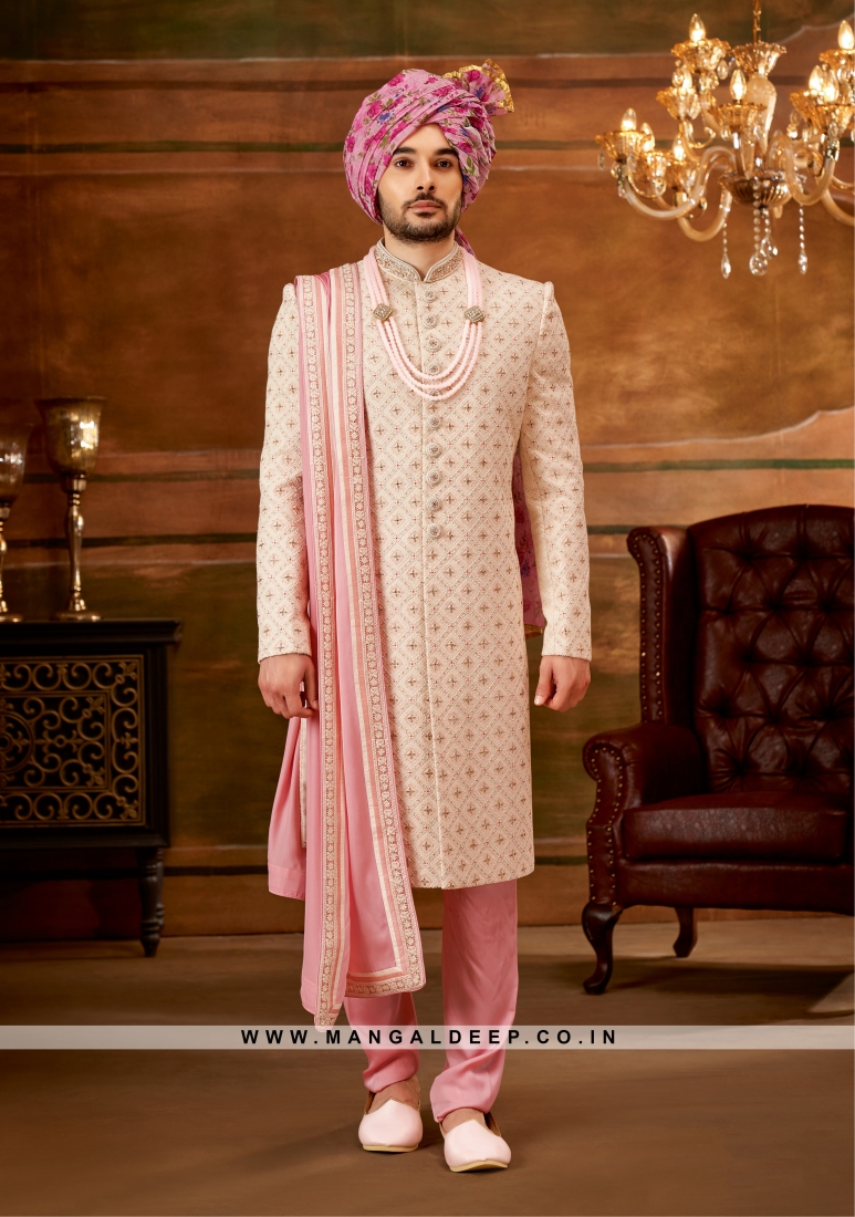 Traditional Indian Men's Sherwani with Georgette Top and Art Silk ...