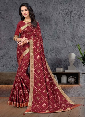 Traditional Saree Patch Border Vichitra Silk in Maroon
