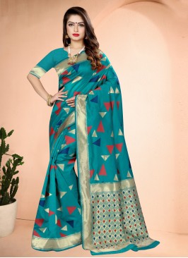 Traditional Saree Printed Art Banarasi Silk in Rama