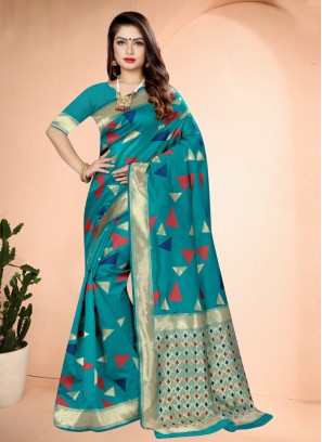 Traditional Saree Printed Art Banarasi Silk in Rama