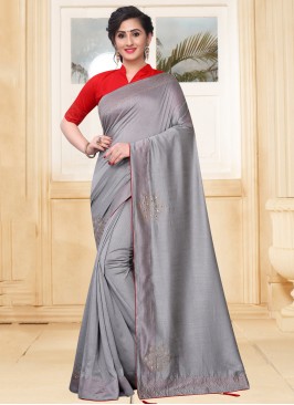 Traditional Saree Stone Silk in Grey