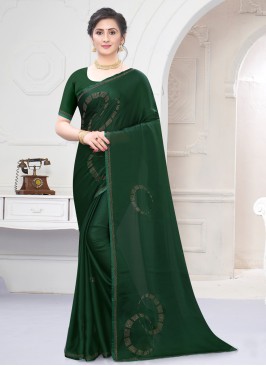 Traditional Saree Stone Work Satin in Green