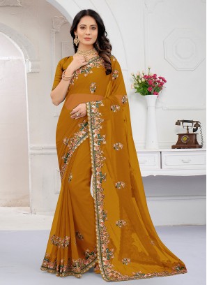 Traditional Saree Zircon Georgette in Mustard