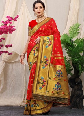 Transcendent Banarasi Silk Red Traditional Saree
