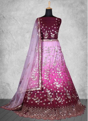 Transcendent Burgundy and Fuchsia Sangeet Designer Long Lehenga Choli