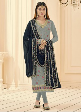 Transcendent Grey Georgette Churidar Salwar Kameez