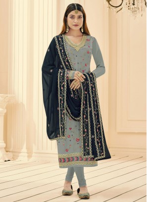 Transcendent Grey Georgette Churidar Salwar Kameez