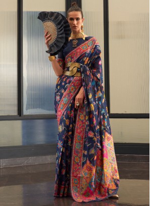 Transcendent Navy Blue Contemporary Saree