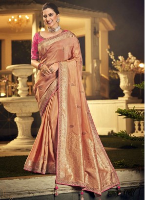 Transcendent Silk Brown Embroidered Contemporary Saree