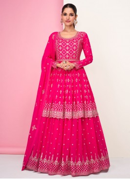 Transcendent Zari Georgette Pink Trendy Lehenga Choli