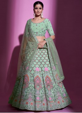 Transcendent Zari Sea Green Georgette Designer Lehenga Choli