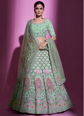 Transcendent Zari Sea Green Georgette Designer Lehenga Choli