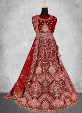 Trendy A Line Lehenga Choli Zari Velvet in Maroon