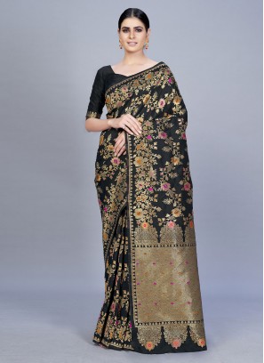 Trendy Banarasi Silk Black Designer Saree