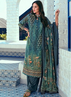 Trendy Blue Blended Cotton Straight Salwar Kameez