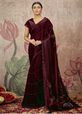 Trendy Embroidered Satin Silk Maroon Trendy Saree