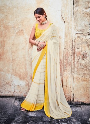 Trendy Faux Georgette Off White Classic Designer Saree