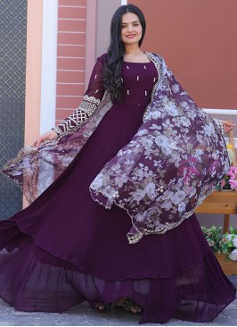 Trendy Gown Floral Print Organza in Purple