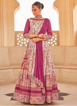 Trendy Gown Foil Print Patola Silk  in Multi Colou