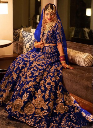 Trendy Lehenga Choli Diamond Velvet in Blue