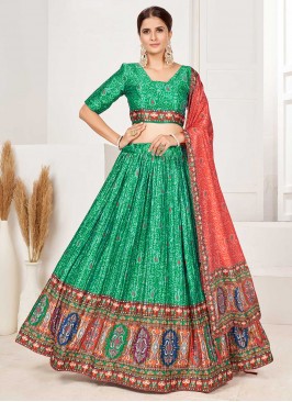 Trendy Lehenga Choli Digital Print Satin in Green