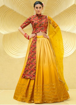 Trendy Lehenga Choli Embroidered Chinon in Yellow