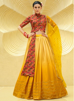 Trendy Lehenga Choli Embroidered Chinon in Yellow