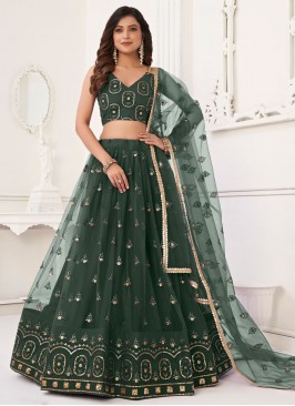 Trendy Lehenga Choli Embroidered Net in Green