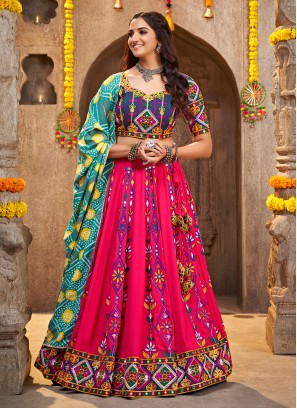 Trendy Lehenga Choli Embroidered Rayon in Rani