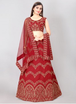 Trendy Lehenga Choli Embroidered Silk Blend in Maroon