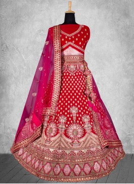 Trendy Lehenga Choli Embroidered Velvet in Red