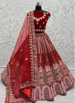 Trendy Lehenga Choli Fancy Velvet in Red